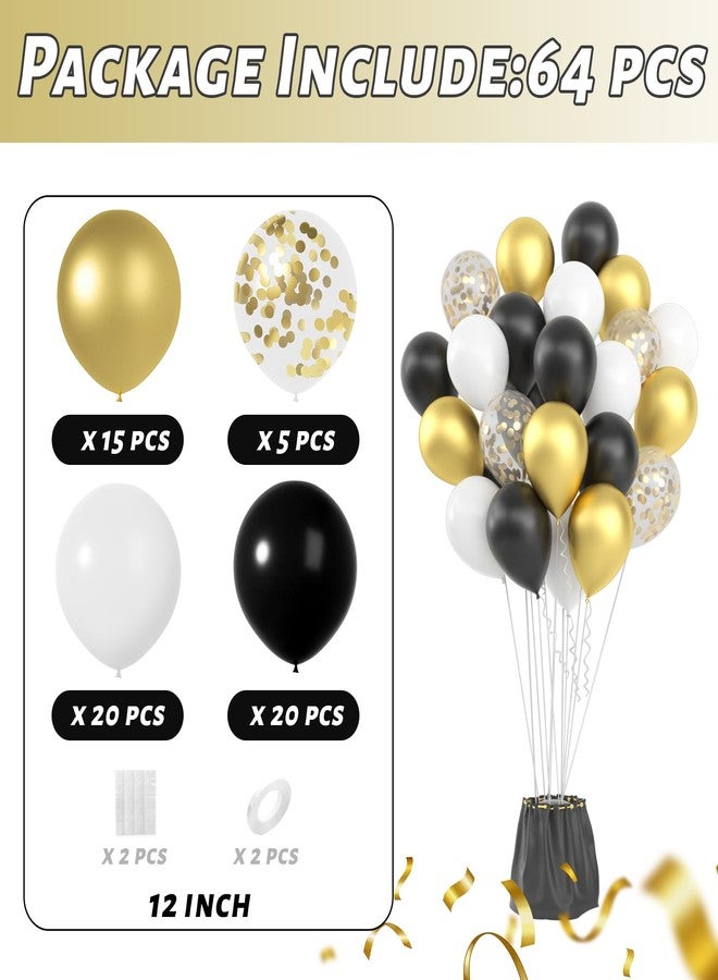 Janinus Black Gold Balloons - 12 Inch Metallic Gold Black White Confetti Balloons New Year Eve Balloons for Birthday Wedding Graduation New Years Anniversary Party Decorations - Image 2